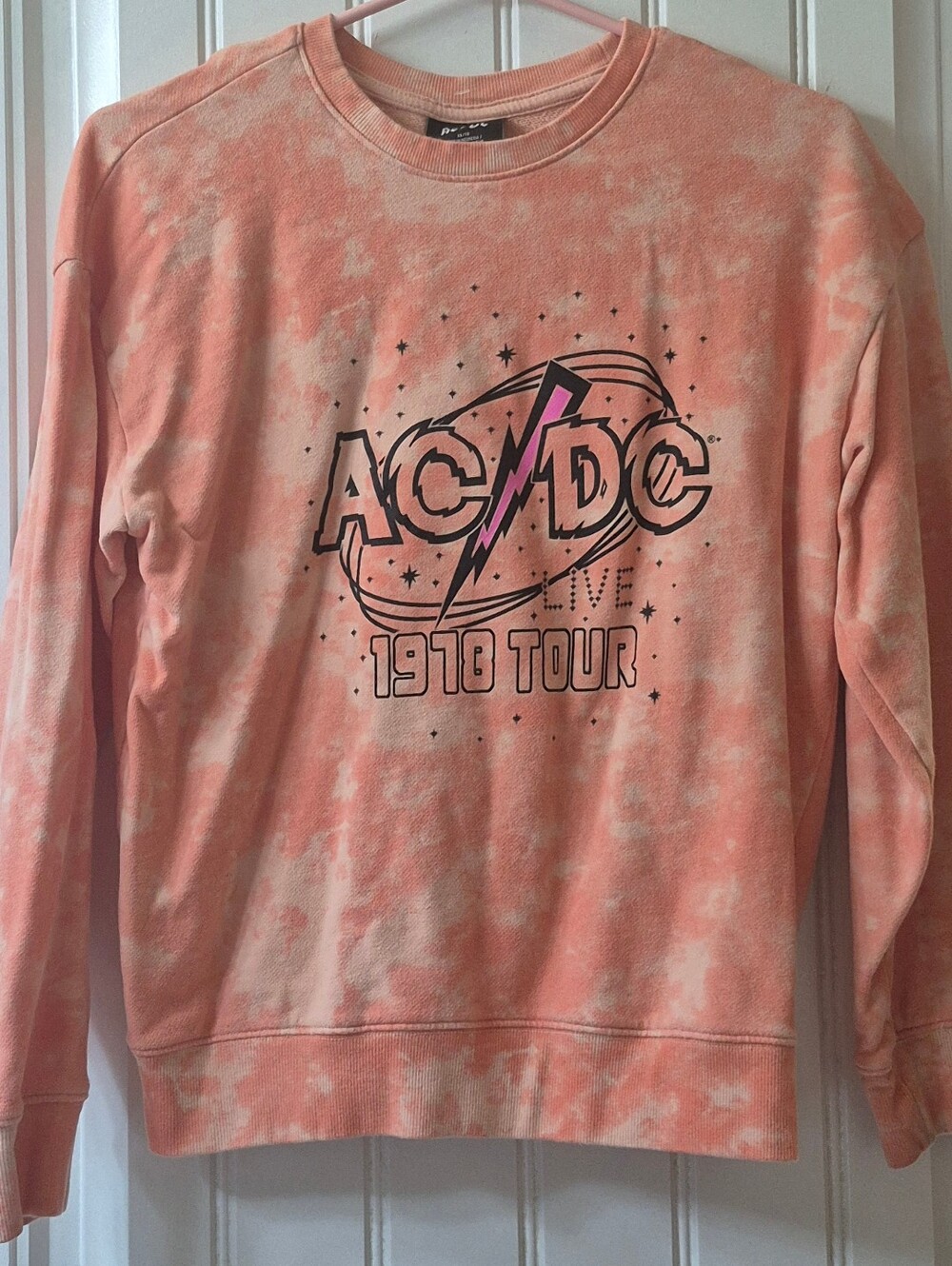 Youth AC/DC "Live 1978 Tour" Peach Tie-dye Sweatshirt Size XL (14-16)
